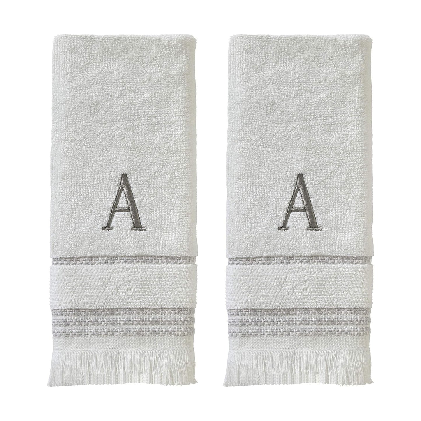 SKL Home Casual Monogram Hand Towel Set-2pc, Embroidered A, White | Available in letters A-Z. Personalized style for