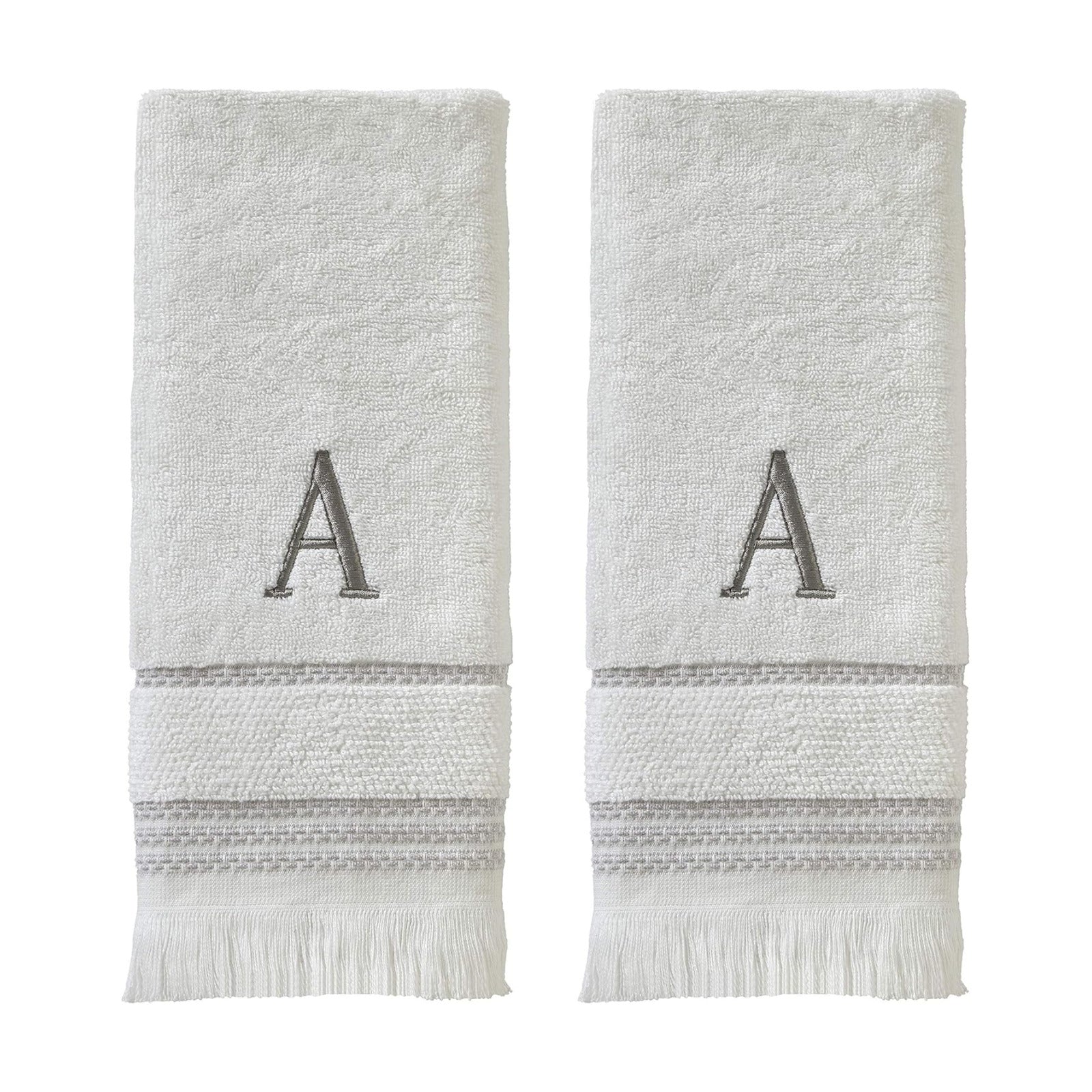 SKL Home Casual Monogram Hand Towel Set-2pc, Embroidered A, White | Available in letters A-Z. Personalized style for