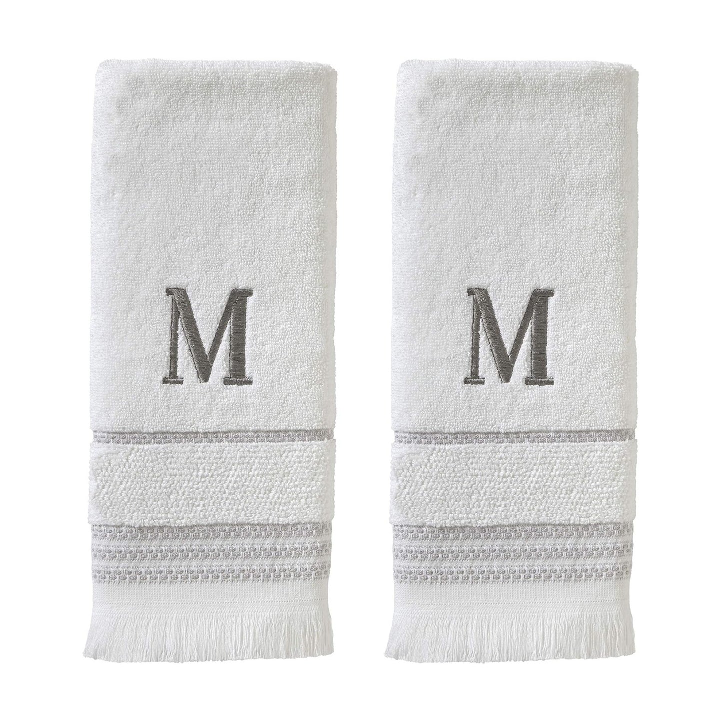SKL Home Casual Monogram Hand Towel Set-2pc, Embroidered M, White | Available in letters A-Z. Personalized style for