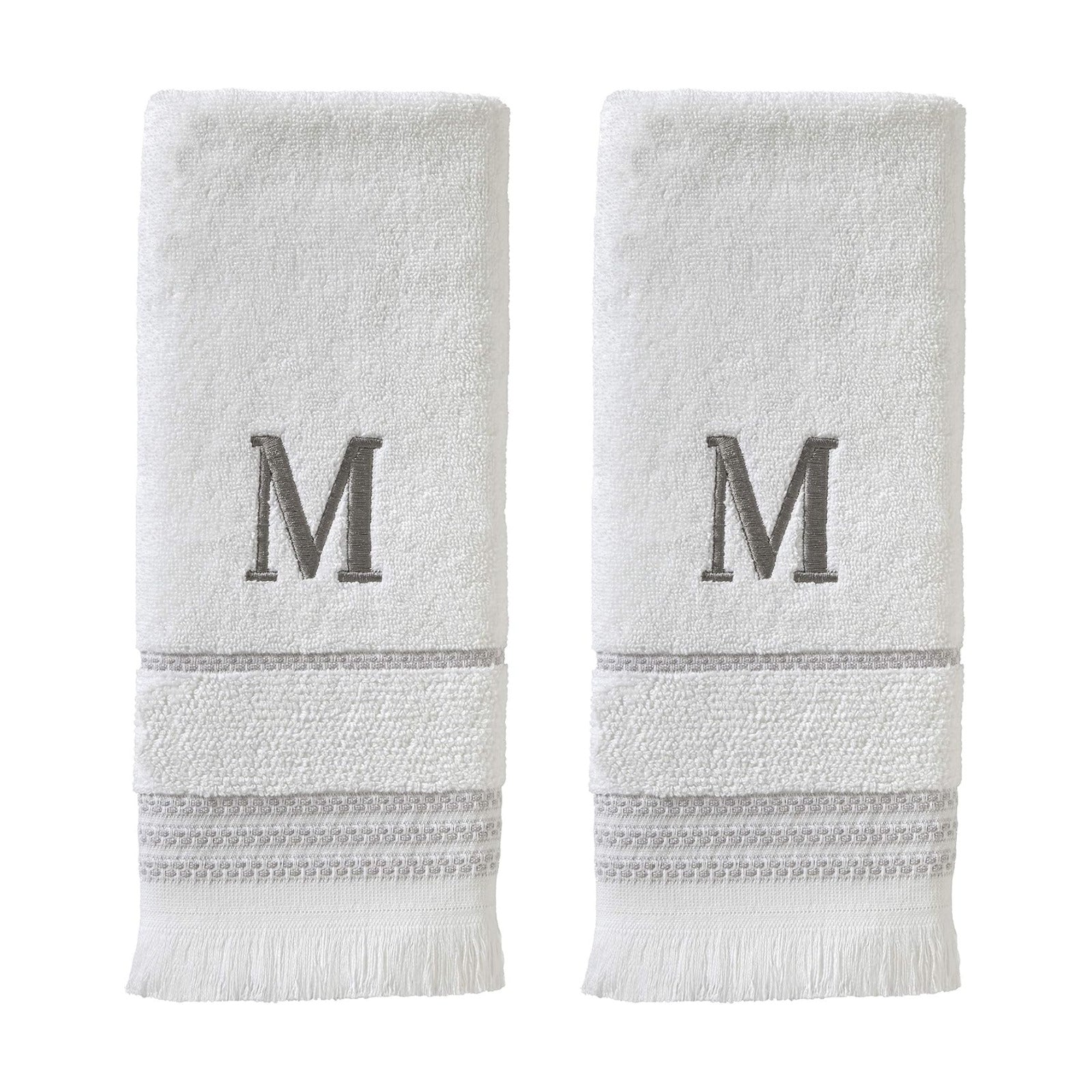 SKL Home Casual Monogram Hand Towel Set-2pc, Embroidered M, White | Available in letters A-Z. Personalized style for