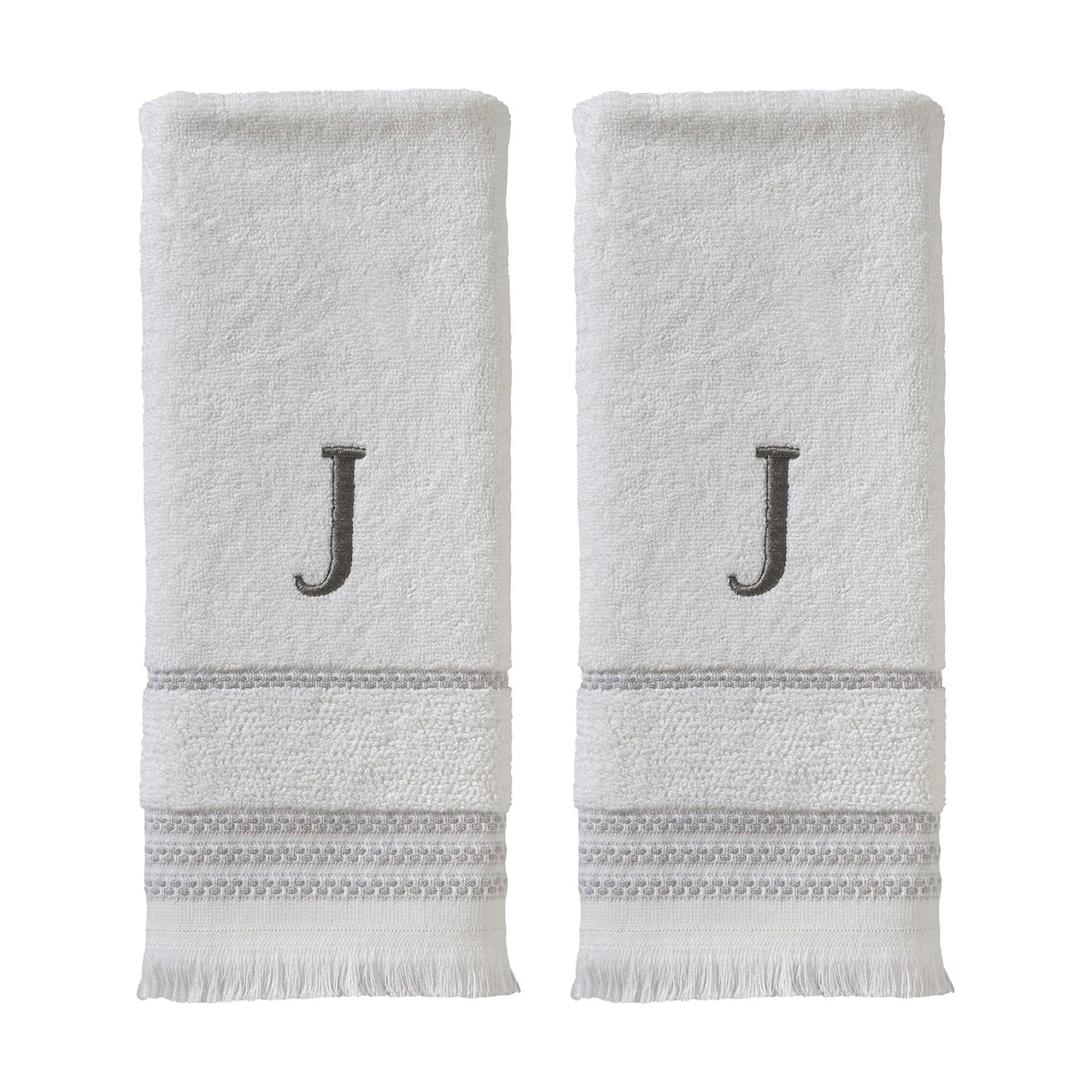 SKL Home Casual Monogram Hand Towel Set-2pc, Embroidered J, White | Available in letters A-Z. Personalized style for