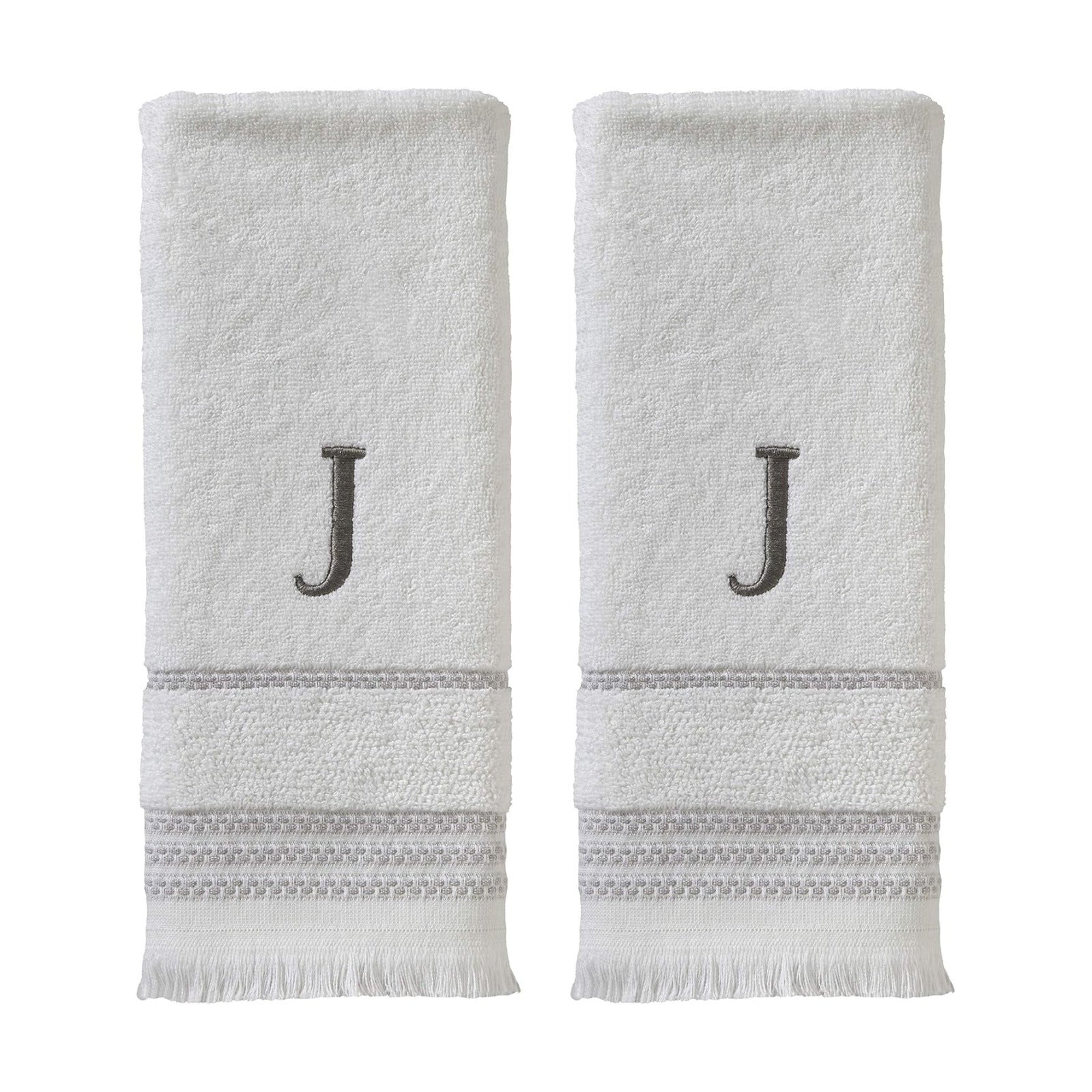 SKL Home Casual Monogram Hand Towel Set-2pc, Embroidered J, White | Available in letters A-Z. Personalized style for