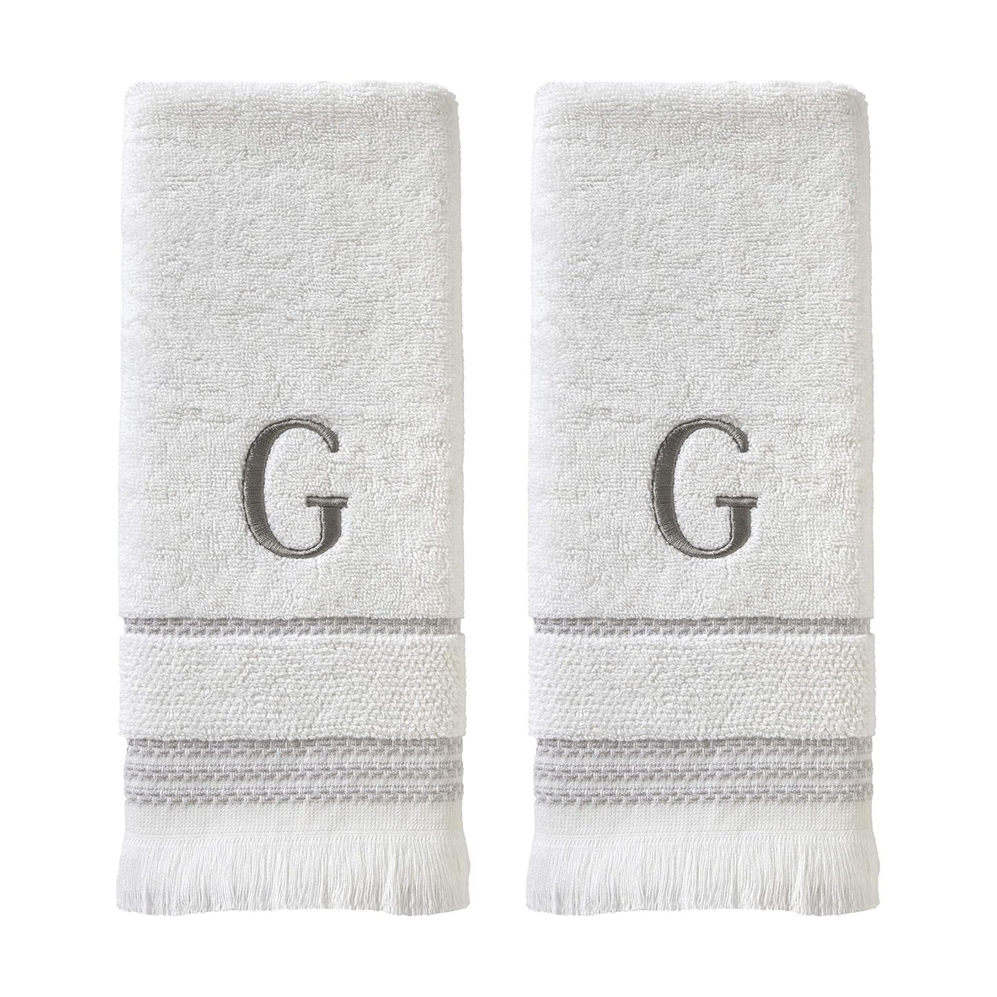 SKL Home Casual Monogram Hand Towel Set-2pc, Embroidered G, White | Available in letters A-Z. Personalized style for
