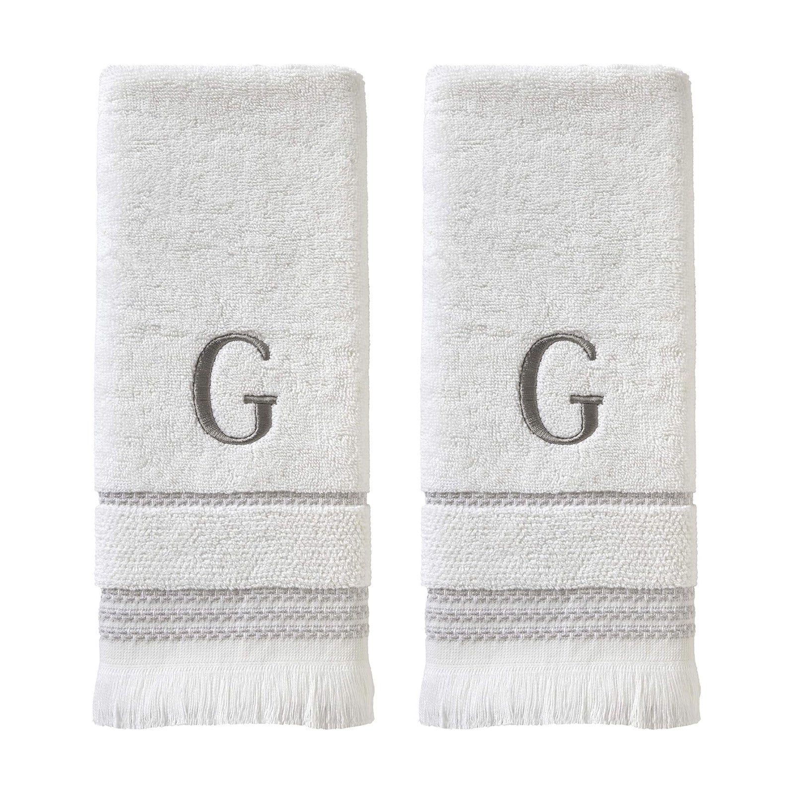 SKL Home Casual Monogram Hand Towel Set-2pc, Embroidered G, White | Available in letters A-Z. Personalized style for