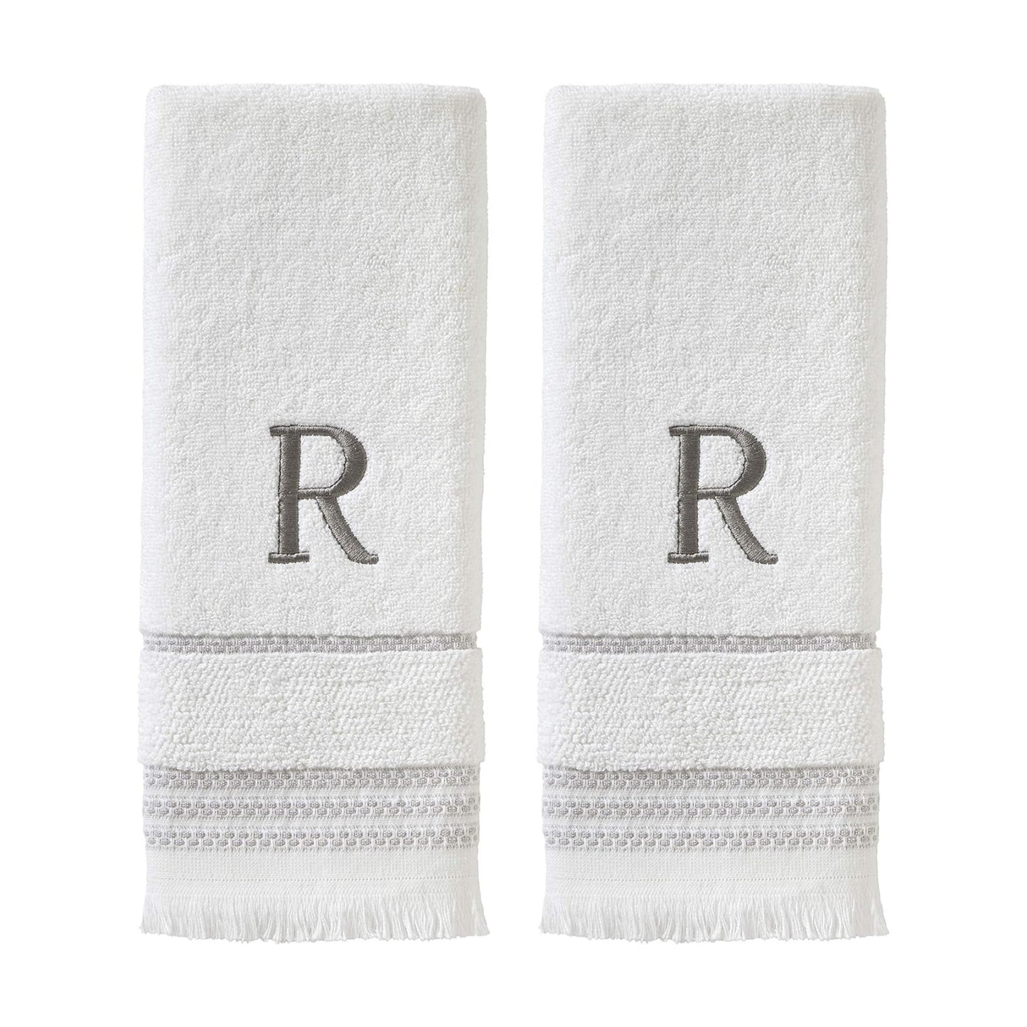 SKL Home Casual Monogram Hand Towel Set-2pc, Embroidered R, White | Available in letters A-Z. Personalized style for