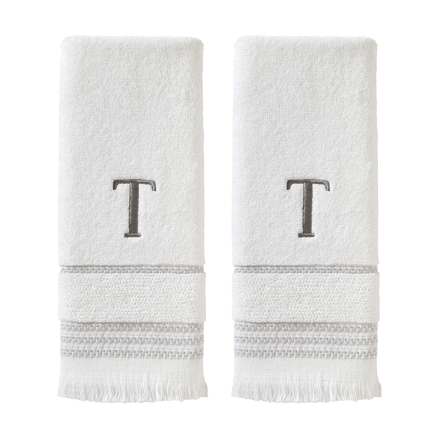 SKL Home Casual Monogram Hand Towel Set-2pc, Embroidered T, White | Available in letters A-Z. Personalized style for