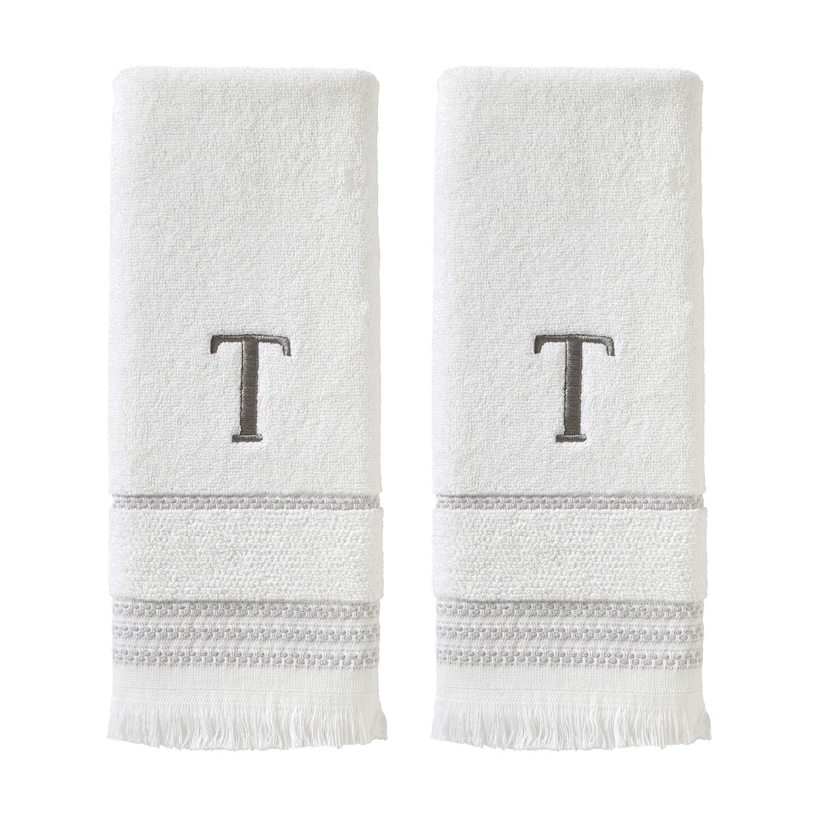 SKL Home Casual Monogram Hand Towel Set-2pc, Embroidered T, White | Available in letters A-Z. Personalized style for