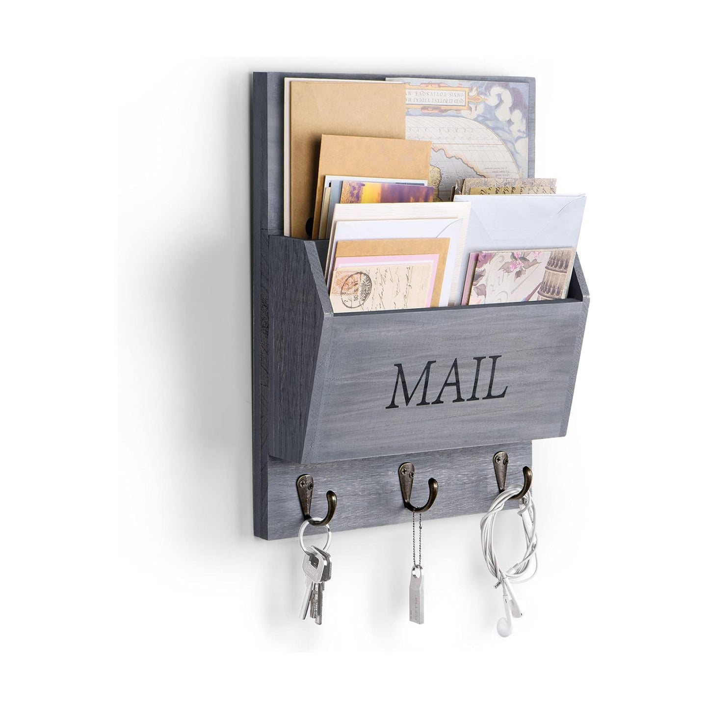 Wooden Mail Holder / Gray / Wall Mount