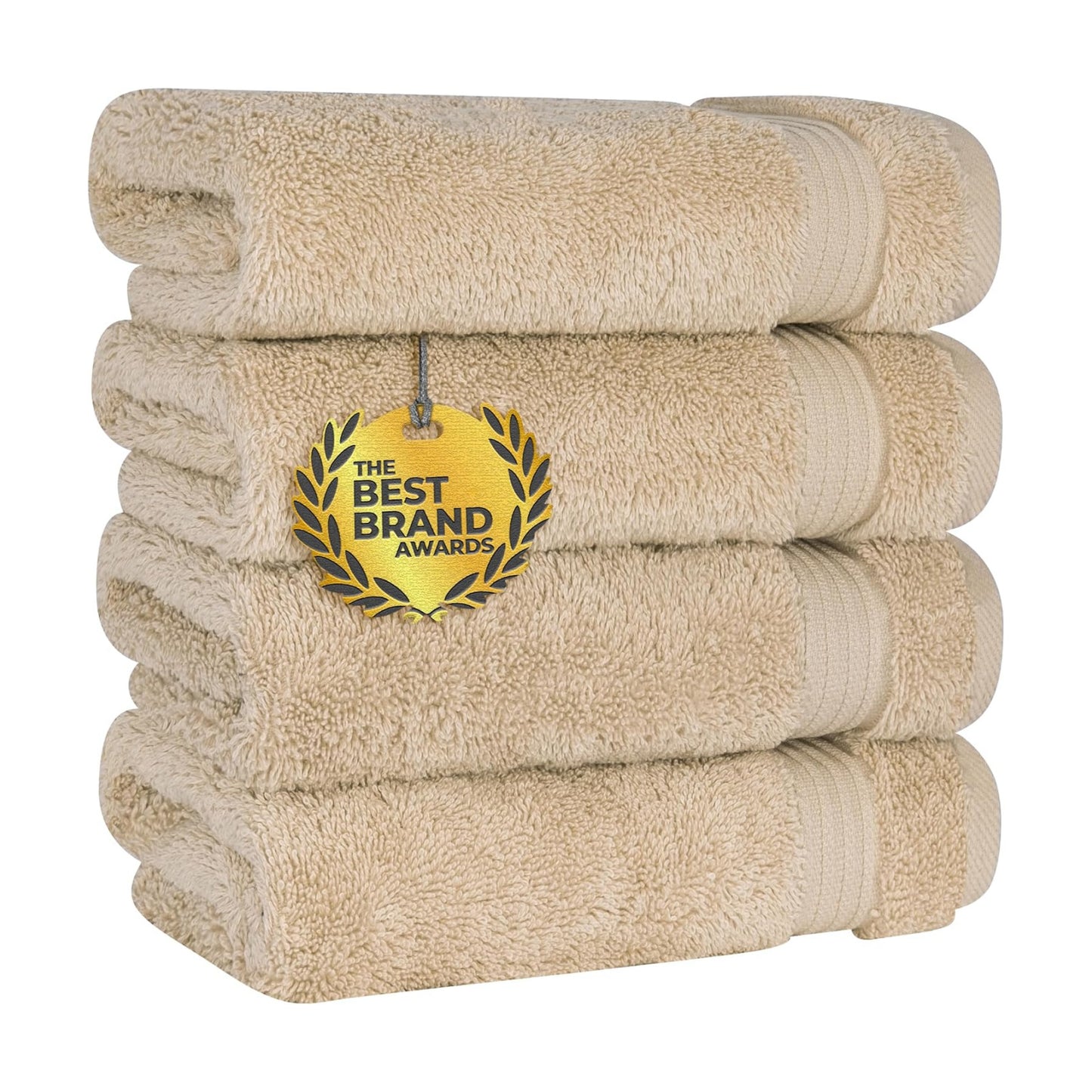 Cotton Paradise 100% Cotton Turkish Towel Set, Soft Absorbent Quick Dry, 4 Piece Hand Towel Set, Beige