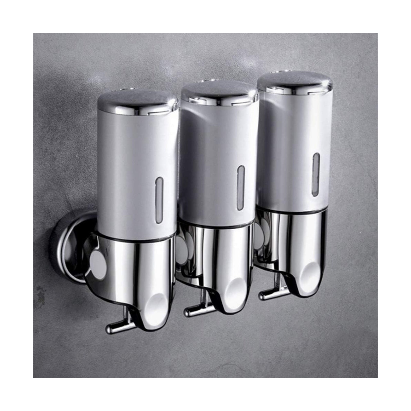 3 in 1 Chamber Wall Mounted Shampoo and Conditioner Dispenser (Silver) | No Drill Shower Soap Dispenser for Bathroom &