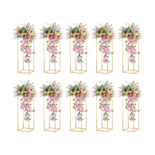 NUPTIO Gold Stands for Centerpieces, Geometric Column, 31.5" Tall, 10 Pcs | Metal Flower Holder, Rectangular Display