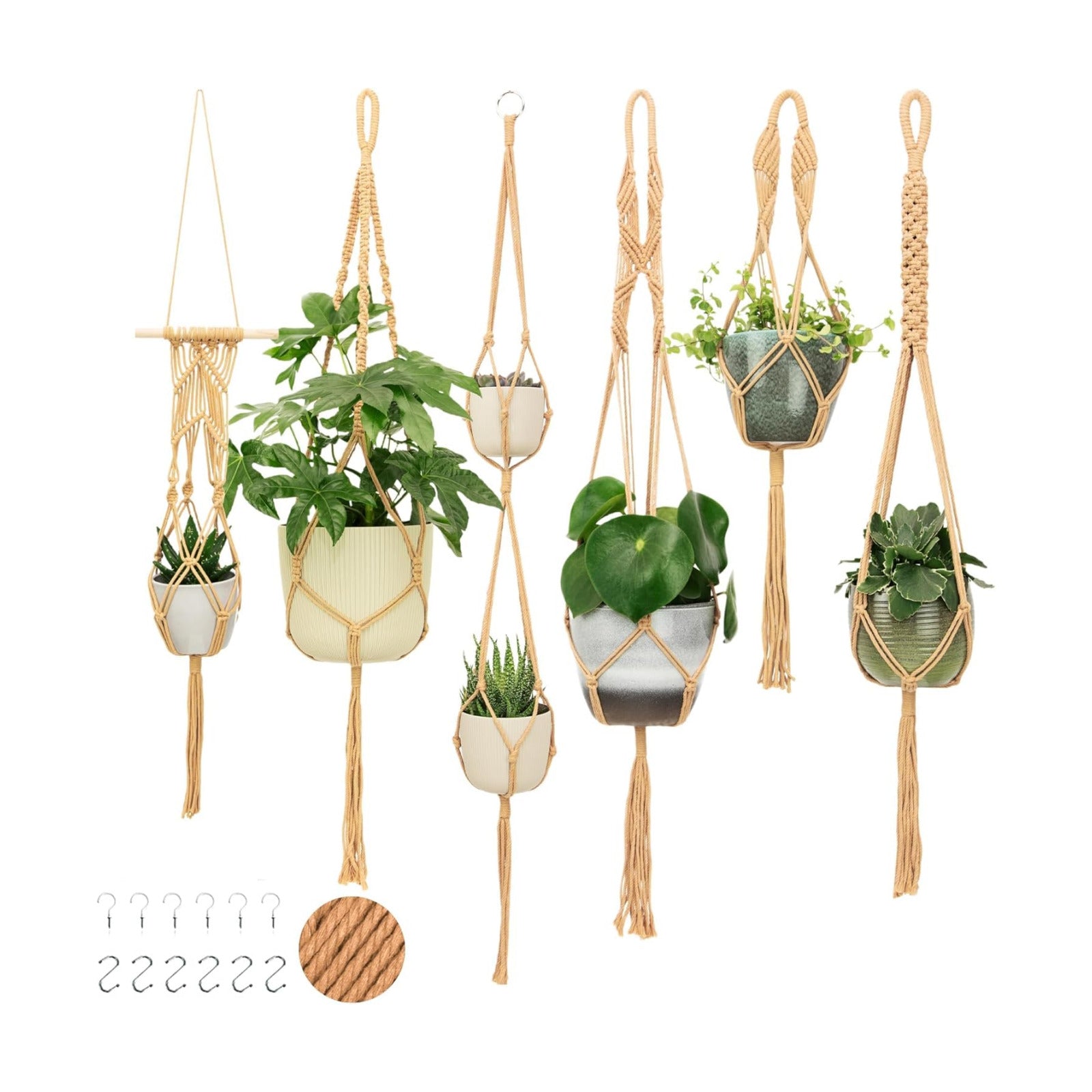 Macrame Plant Hangers / 6-pack Caramel / Set of 6