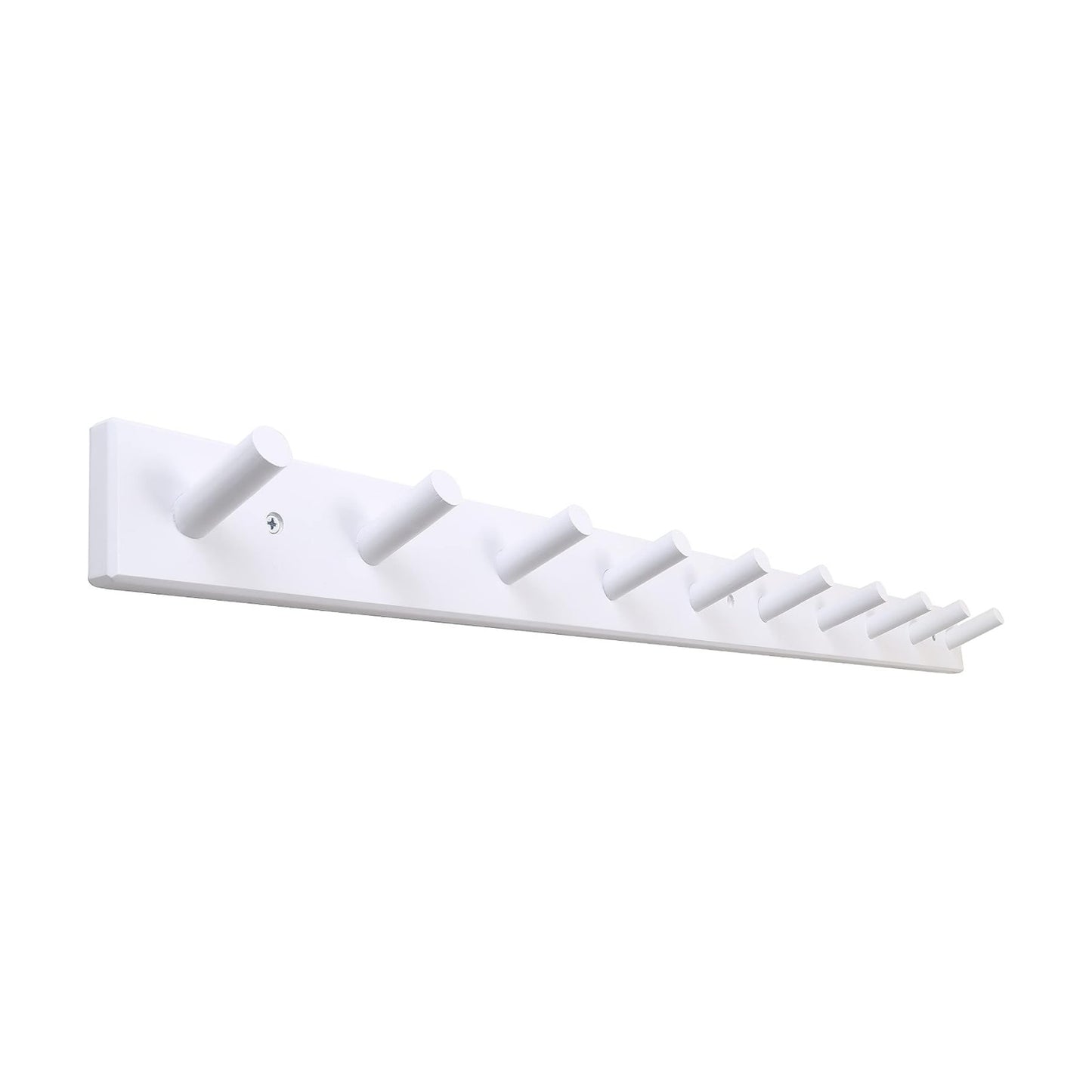 SKOLOO Wall Mounted Coat Rack 38", 10 Hooks, Bamboo, Shaker Style, White | Wood wall hooks, painted finish, 100-lb cap
