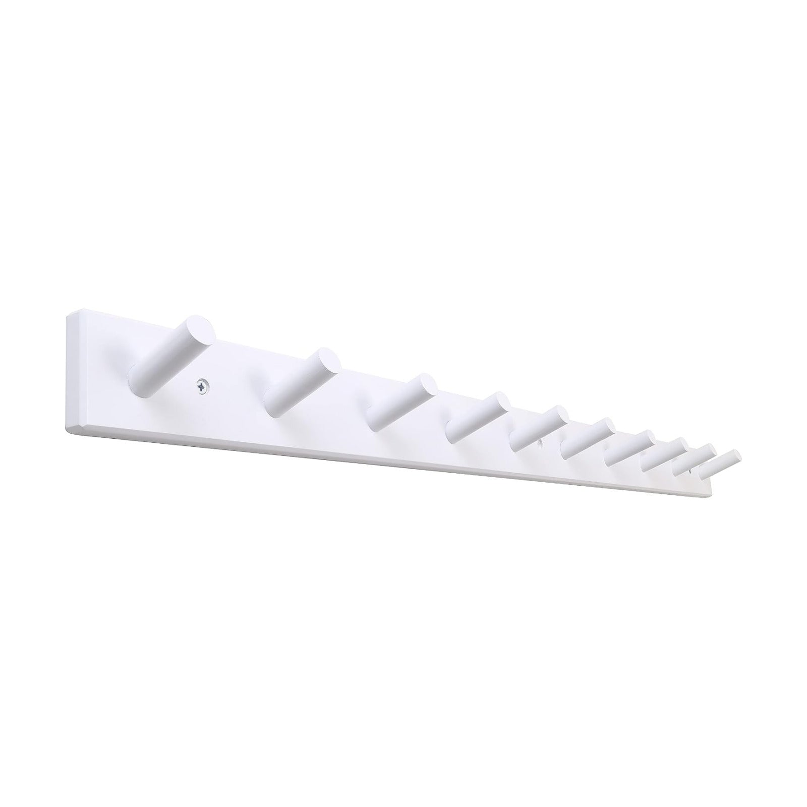 SKOLOO Wall Mounted Coat Rack 38", 10 Hooks, Bamboo, Shaker Style, White | Wood wall hooks, painted finish, 100-lb cap