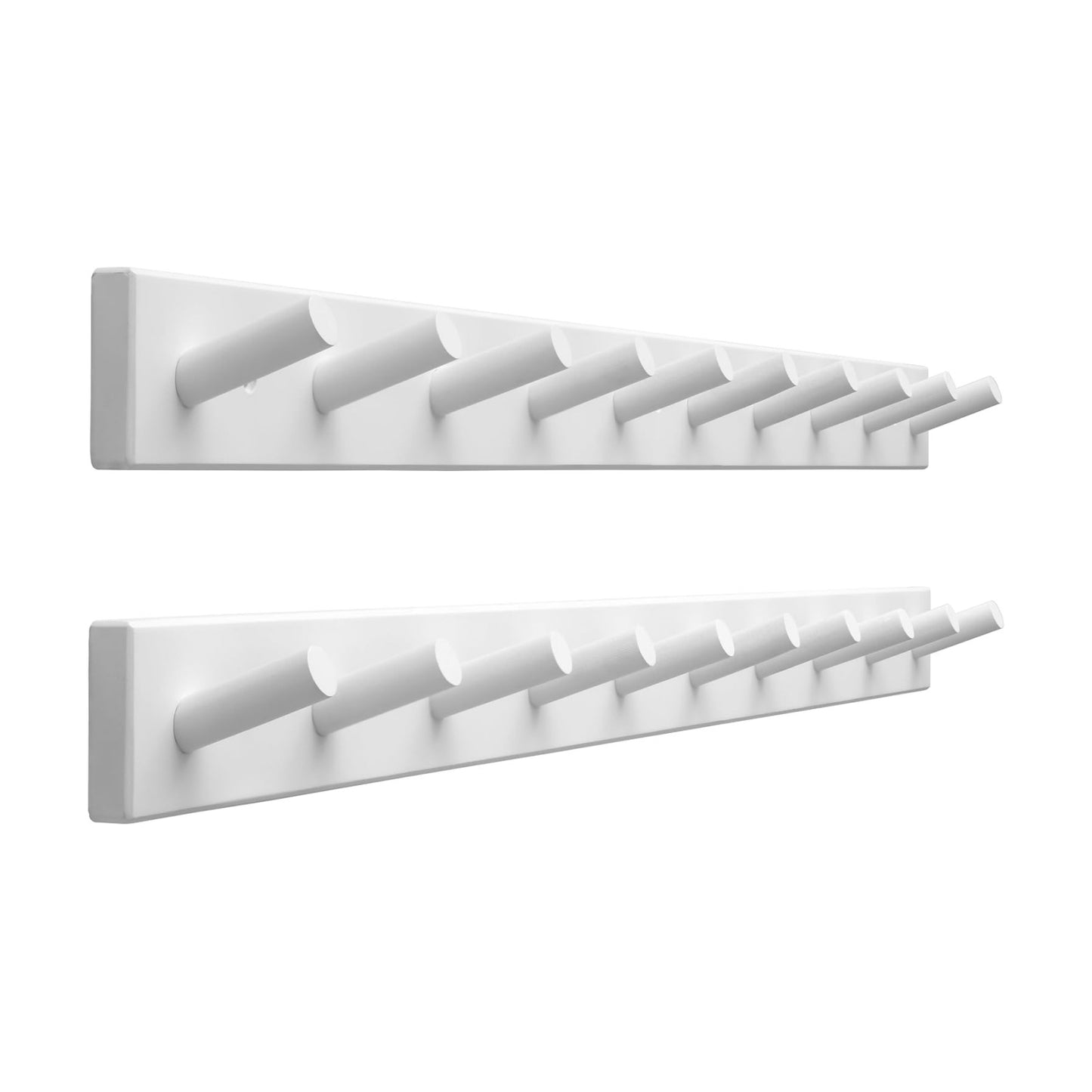 SKOLOO Wall Mounted Coat Rack 38", 10 Hooks, Bamboo, Shaker Style, White | Wood wall hooks, painted finish, 100-lb cap