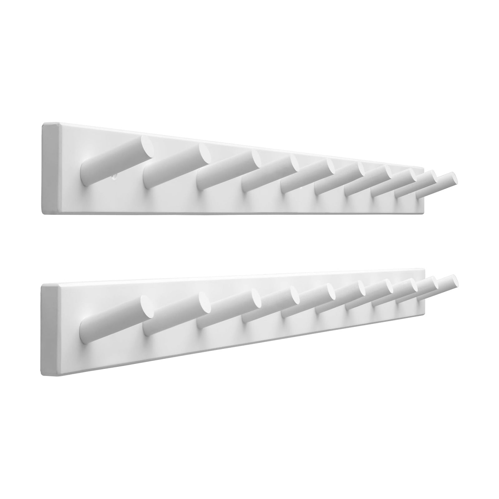 SKOLOO Wall Mounted Coat Rack 38", 10 Hooks, Bamboo, Shaker Style, White | Wood wall hooks, painted finish, 100-lb cap