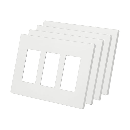 BESTTEN [4 Pack] 3 Gang Screwless Decorative Outlet Cover, Mid-Size Wall Plate, H4.88" x W6.74", Faceplate Cover for