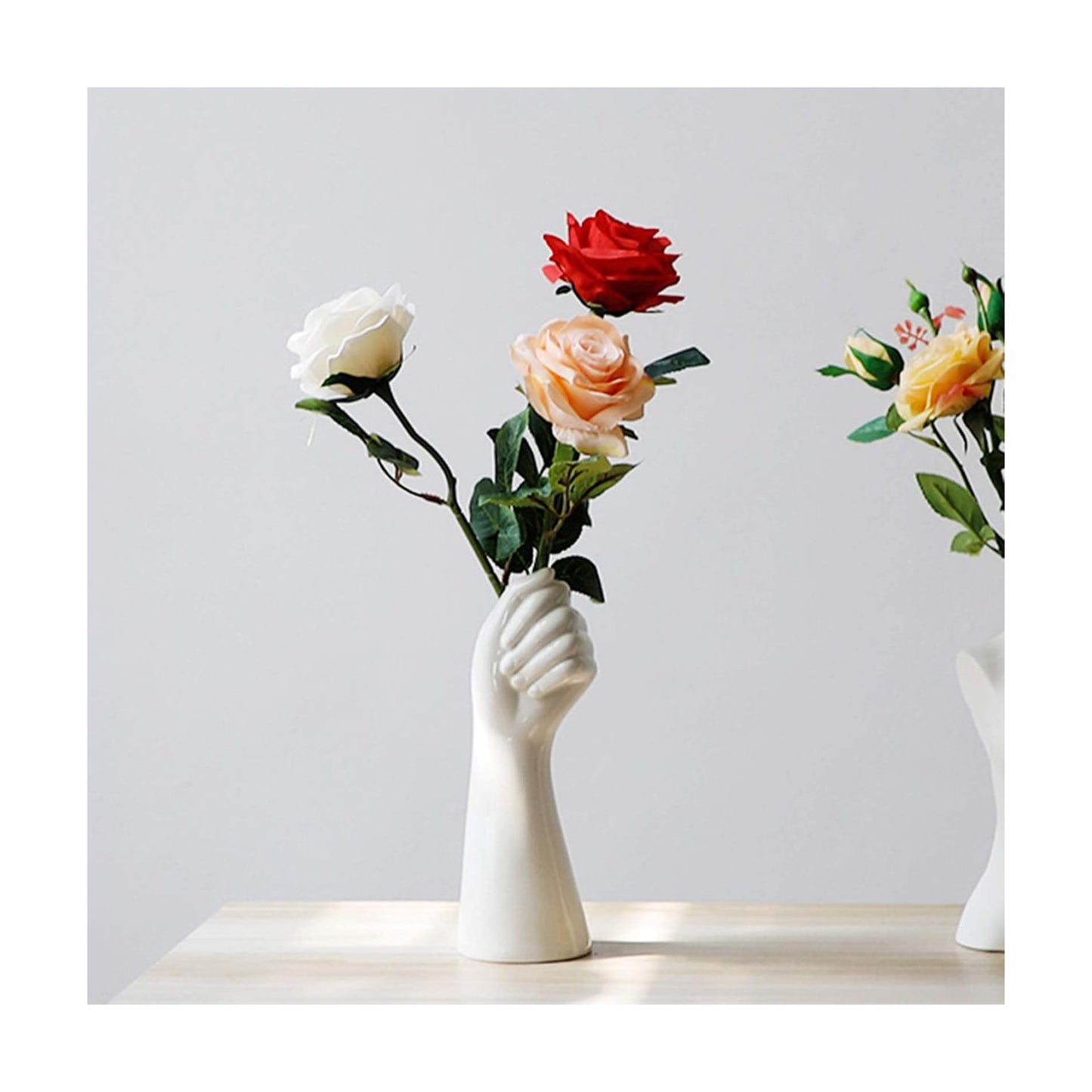 Modern Art Ceramic Flower Vase Hand Holding Plants Flower Container / White / 9 Inch
