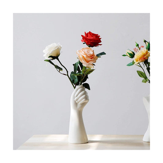 Modern Art Ceramic Flower Vase Hand Holding Plants Flower Container / White / 9 Inch