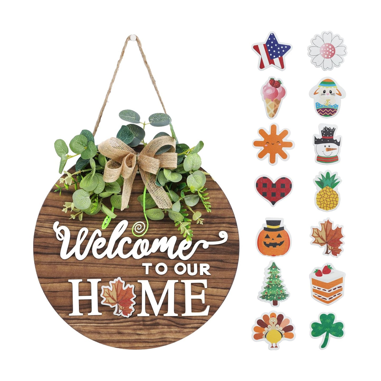 Interchange Welcome Sign Front Door Wreaths for Spring Fall Summer Winter