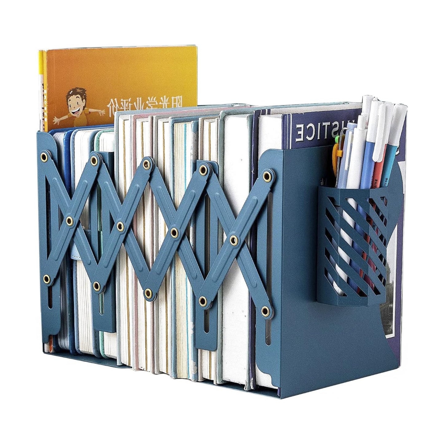 Adjustable Bookends Metal Book Ends for Heavy Book Holder Heavy Duty Bookends Nonskid / Blue