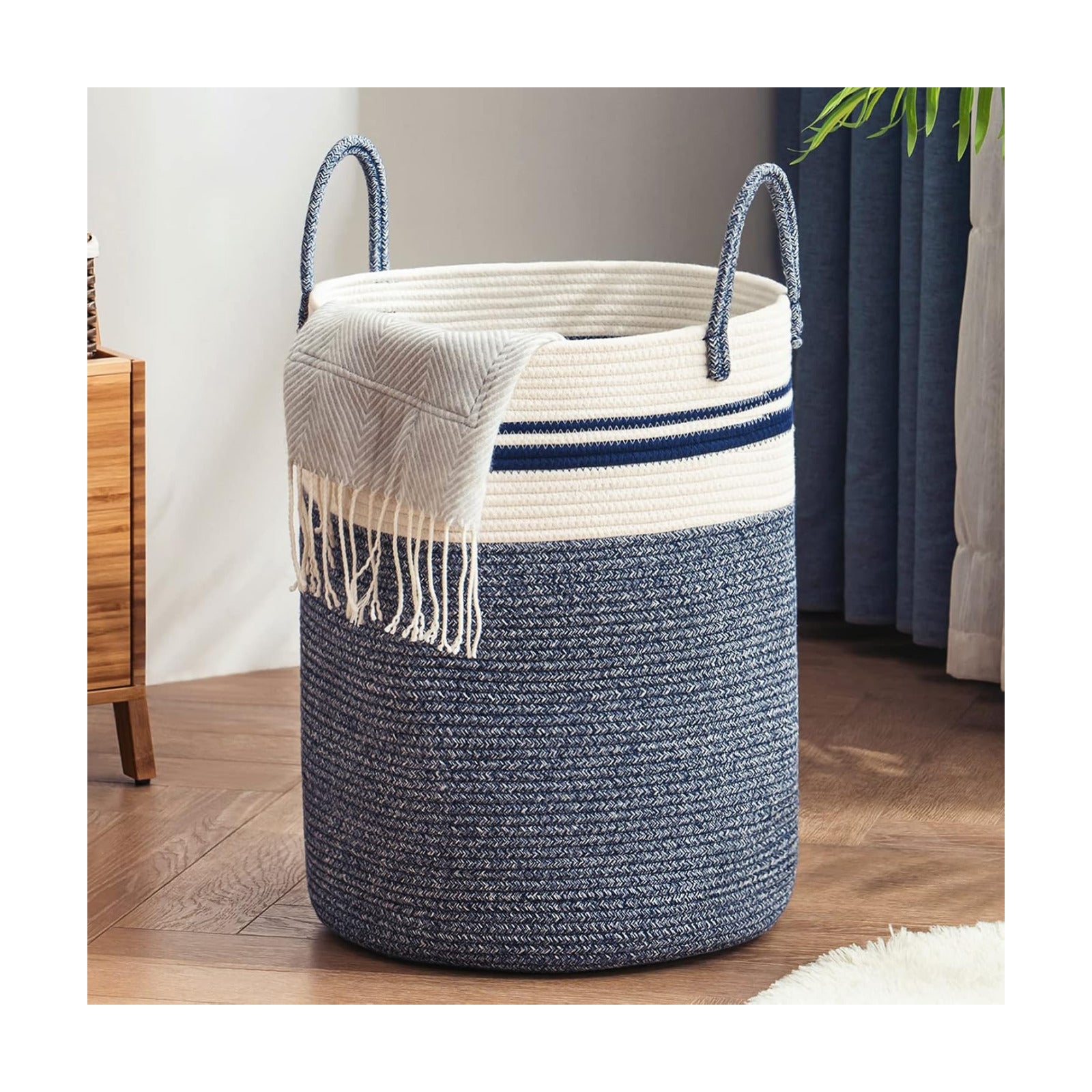 Woven Rope Laundry Hamper Basket by YOUDENOVA, 58L Tall Luandry Basket, Baby Nursery Hamper for Blanket Storage in