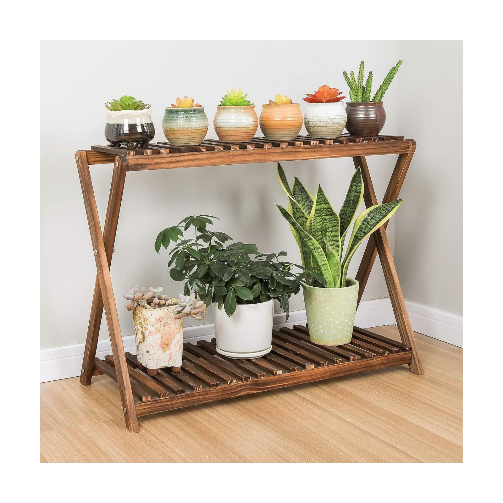 Wooden Plant Shelf Indoor, Narrow Plant Bench for Multiple Plants | 2 Tier Window Plant Stand, Corner Flower Pot Stand