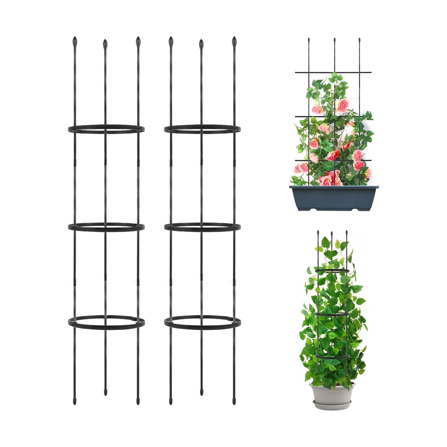 2 Pack Garden Trellis, 2 in 1 Plant Cages & Supports for Vines Crop, Potted/Climbing Plants Indoor Outdoor, Plant Stake