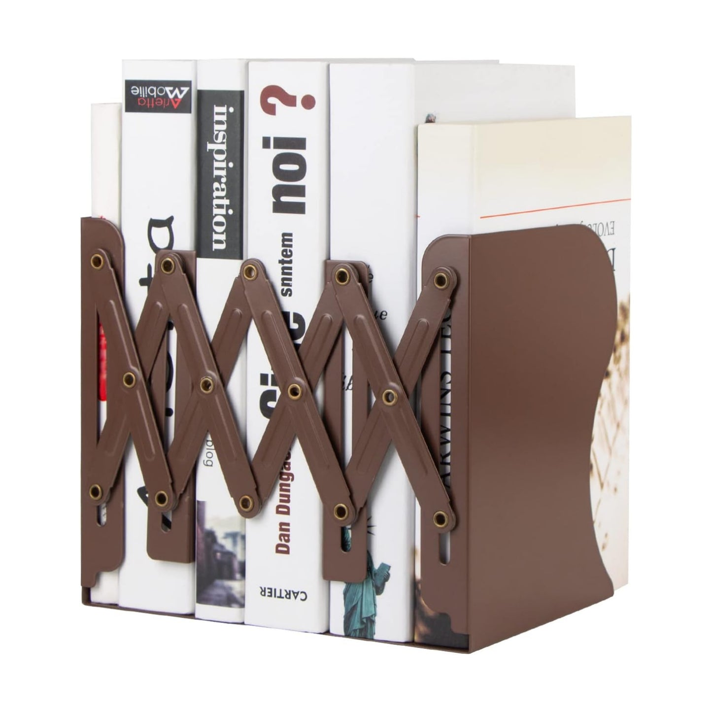 Aobopar Adjustable Metal Book Ends for Shelves Brown | Metal Bookends for Heavy Books, Desk Book Holder, Book Organizer