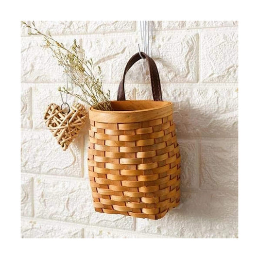 Hand-Woven Wood Storage Basket Portable Wall Hanging Flower Basket Organizer Fruit Vegetable Rattan