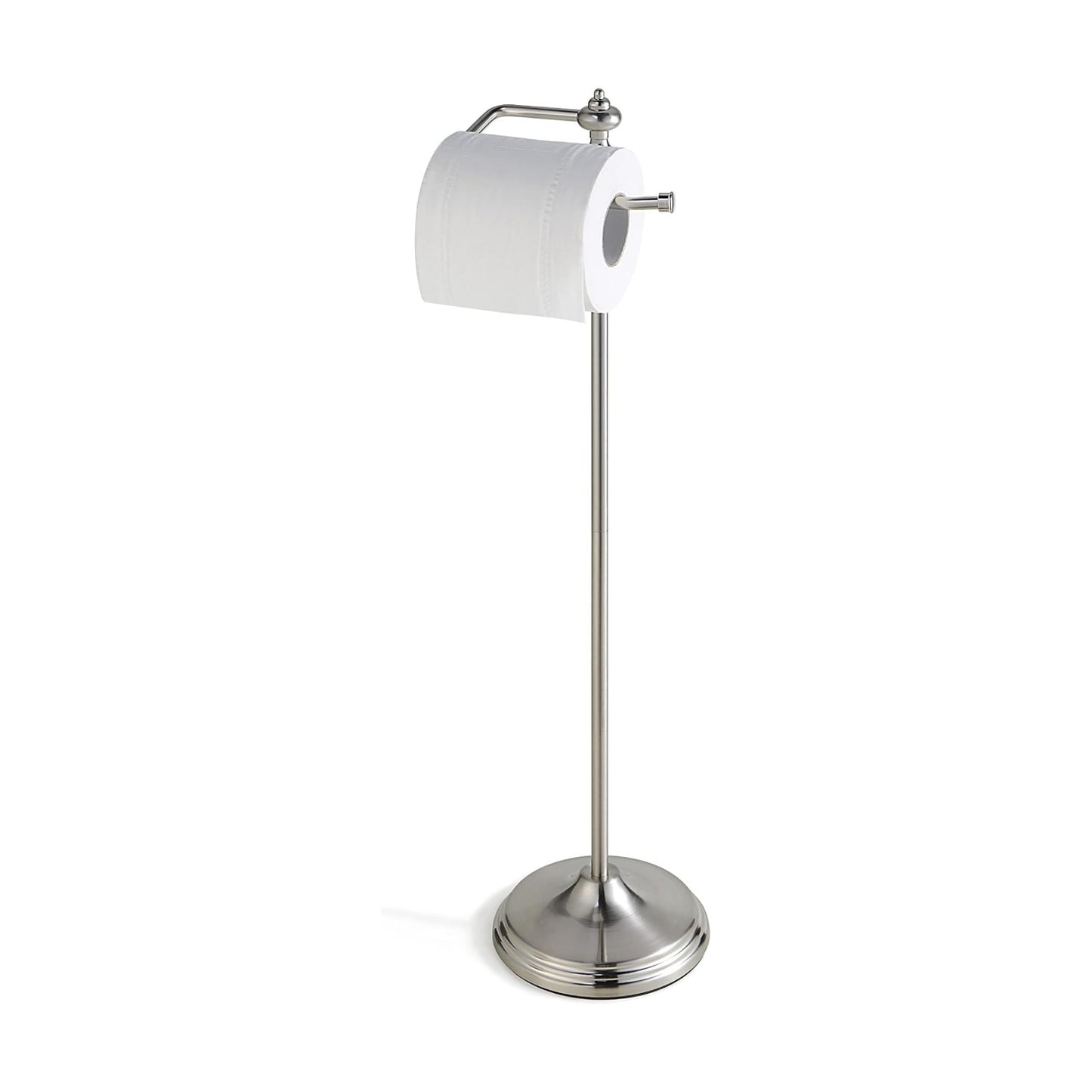 SunnyPoint Bathroom Free Standing Toilet Tissue Paper Roll Holder Stand with Reserve Function, Satin Nickel