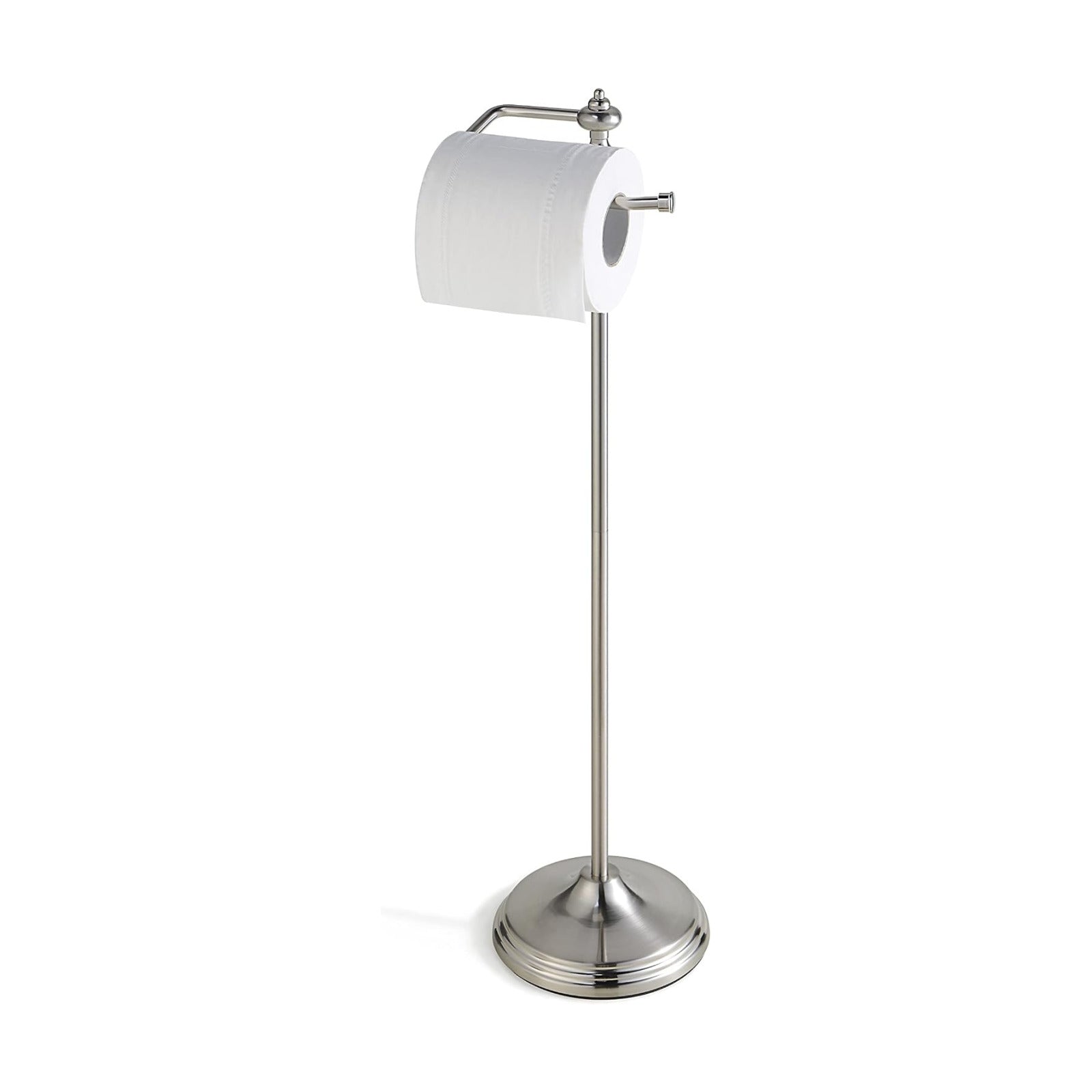 SunnyPoint Bathroom Free Standing Toilet Tissue Paper Roll Holder Stand with Reserve Function, Satin Nickel