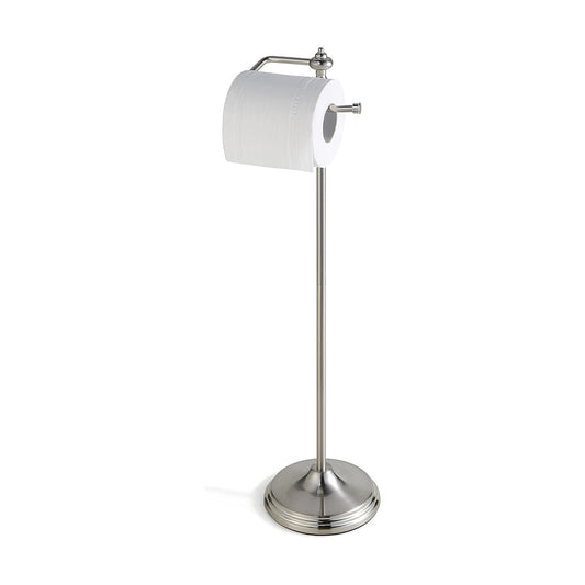 SunnyPoint Bathroom Free Standing Toilet Tissue Paper Roll Holder Stand with Reserve Function, Satin Nickel