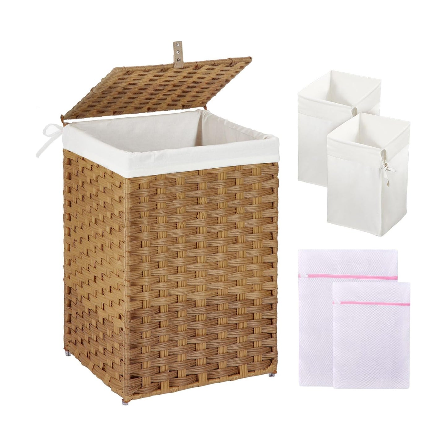 2 Removable Liner Bags & 2 Mesh Laundry Bags / Natural / 13.4 x 13.4 x 21.7 / 60L