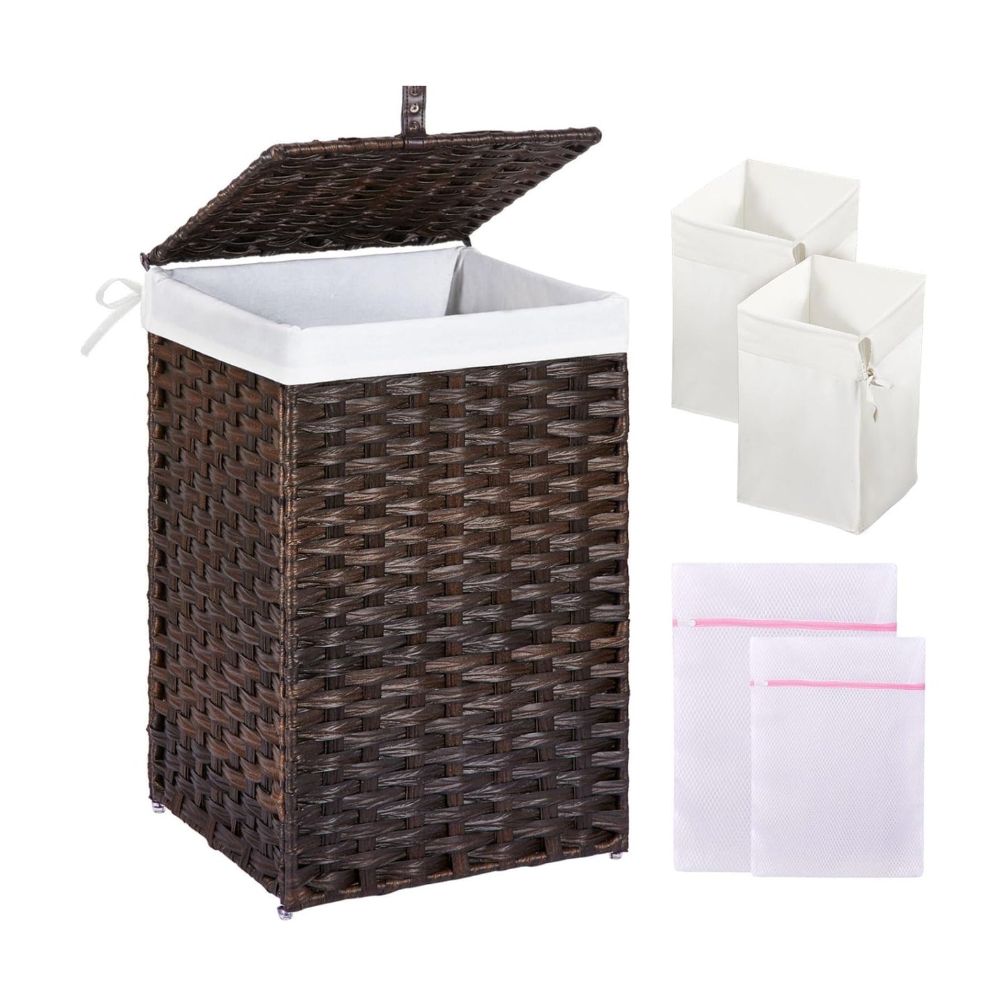 2 Removable Liner Bags & 2 Mesh Laundry Bags / Brown / 13.4 x 13.4 x 21.7 / 60L