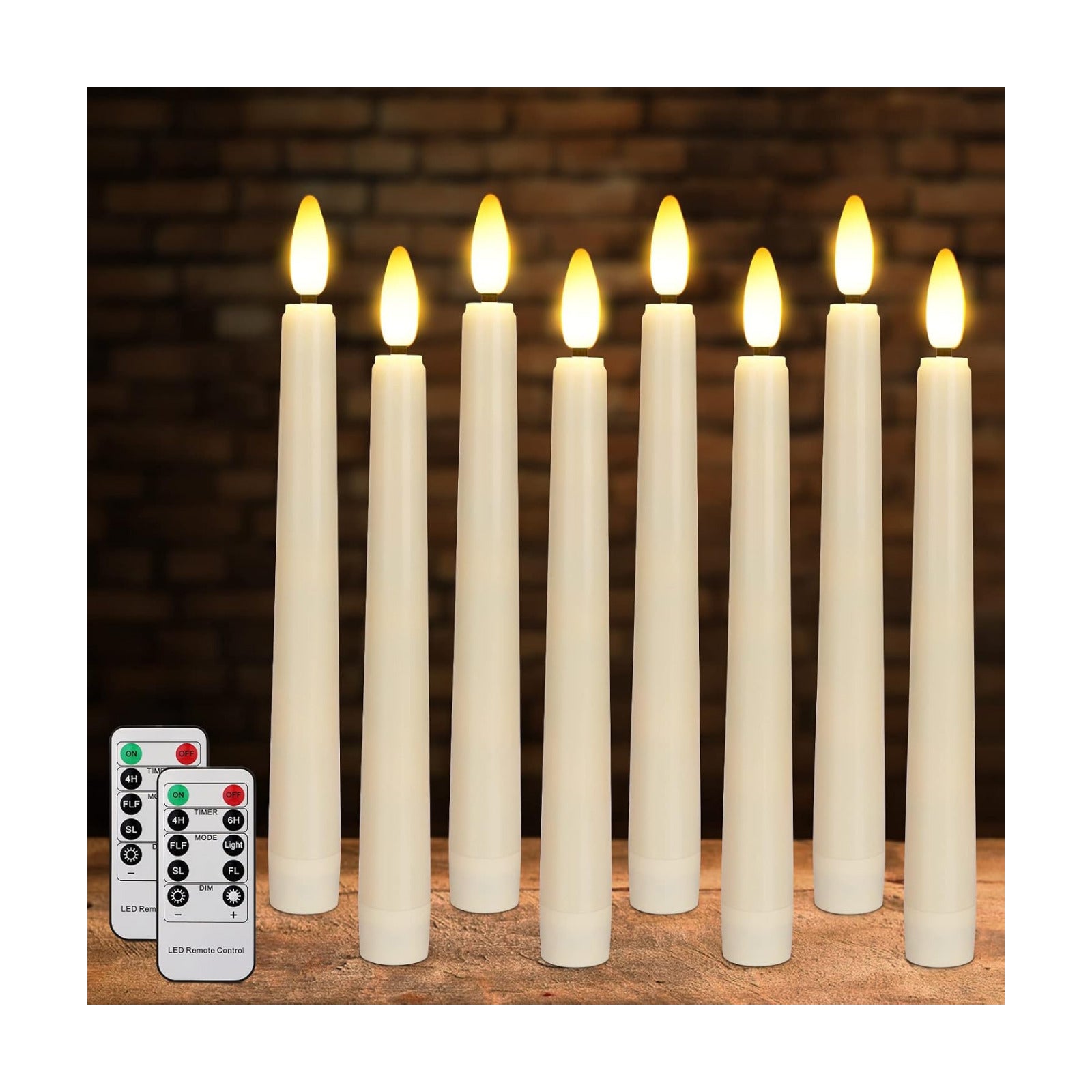 FPOO 8PCS Flameless Flickering Taper Candles with 2 Remote Control and Timer, 8 Inch 3D Wick Floating Flickering Flame