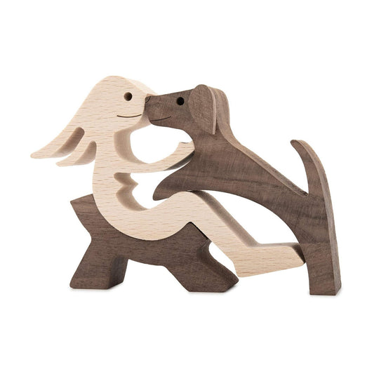 Handmade Wooden Statue / Relaxing Woman and Dog