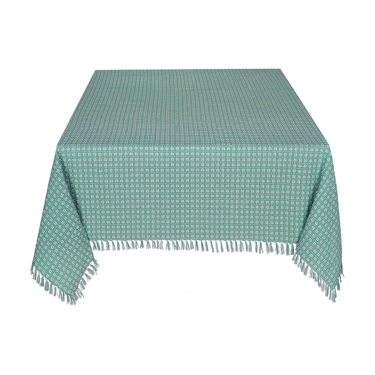Table Cloth, Sage/White Woven Fringed, 100% Cotton Table Cover, Size 60x102 Inch, Suitable for Formal Dining, Everyday