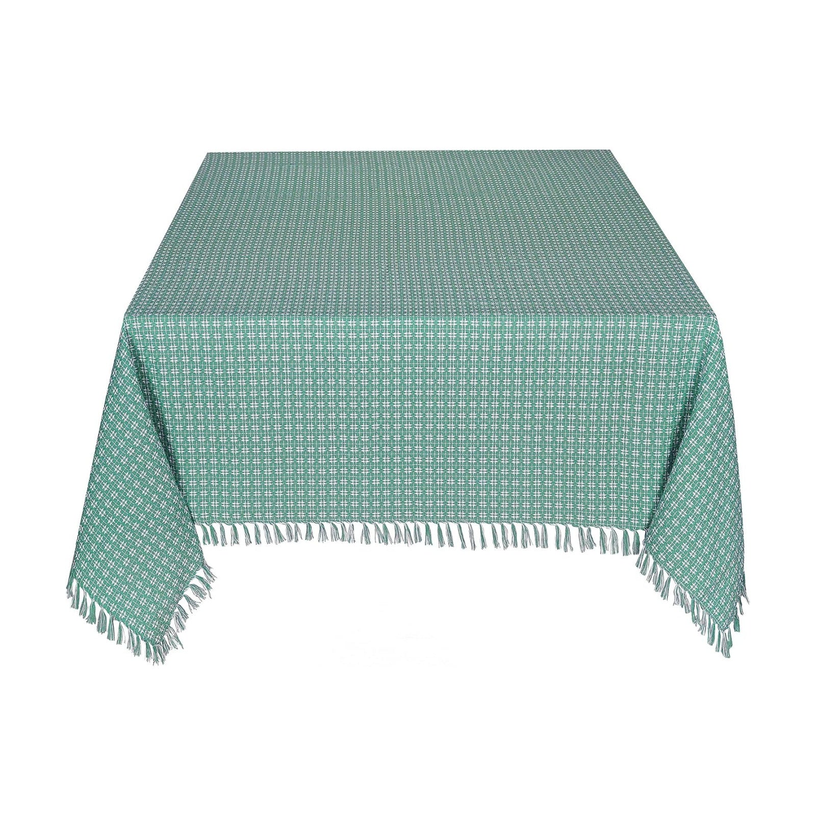 Table Cloth, Sage/White Woven Fringed, 100% Cotton Table Cover, Size 60x102 Inch, Suitable for Formal Dining, Everyday