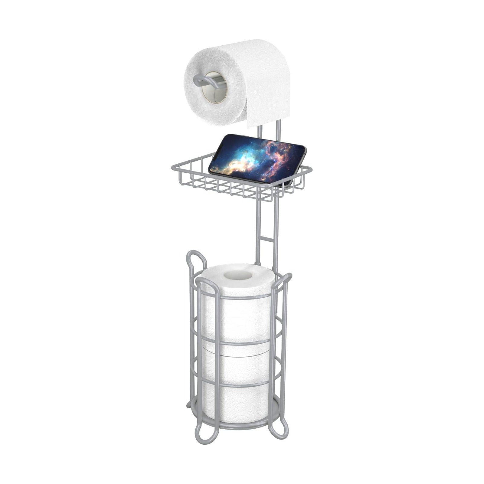 Toilet Paper Roll Holder Stand Bathroom Tissue Holders Free Standing with Middle Shelf Storage Reserve Mega