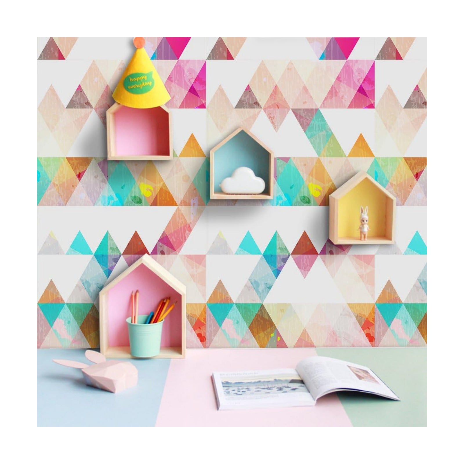 Removable Colorful Geometric Wall Decals DIY Large Modern Abstract Peel / Triangle / 15.8 x 98.4