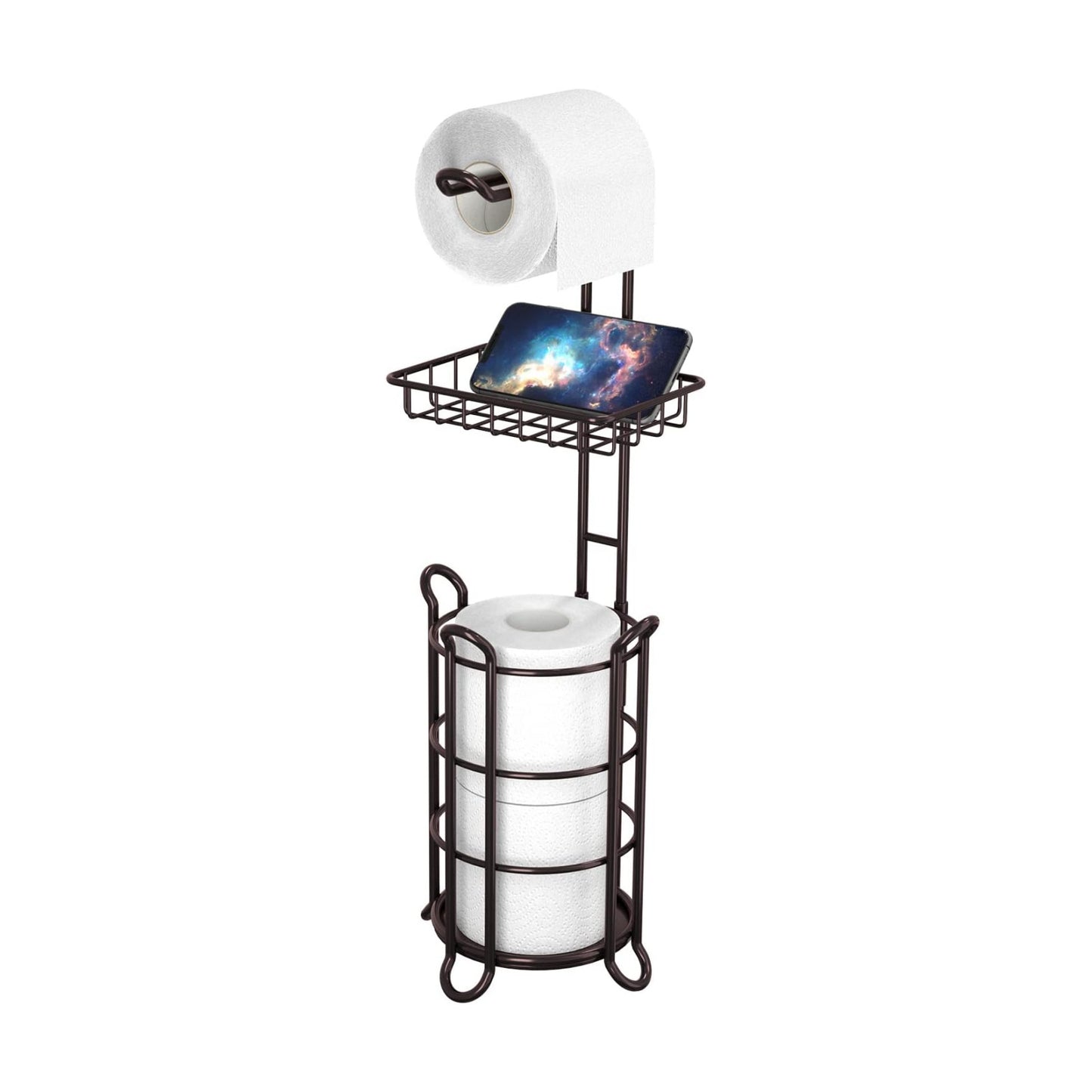 Toilet Paper Holder Stand Tissue Paper Roll Dispenser with Shelf for Bathroom Storage Holds Reserve Mega Rolls-Bronze