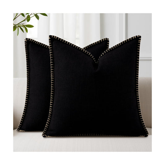 Fall Decorative Throw Pillow Covers Square Faux Linen Outdoor Neutral / Black / 18 x 18 / Set of 2