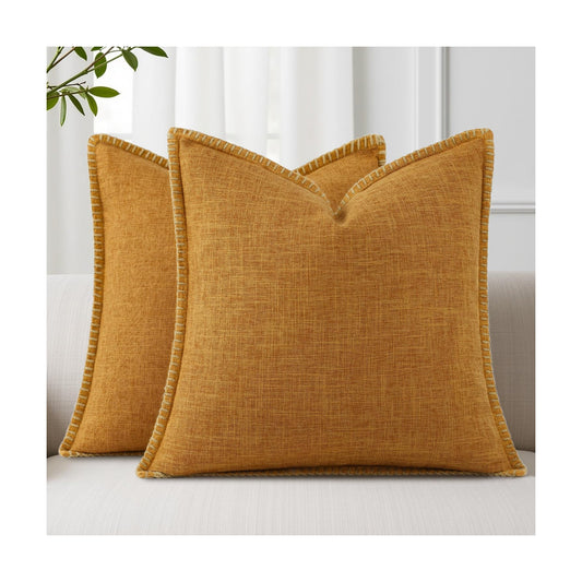 Fall Decorative Throw Pillow Covers Square Faux Linen Outdoor / Bronze Gold / 18 x 18 / Set of 2