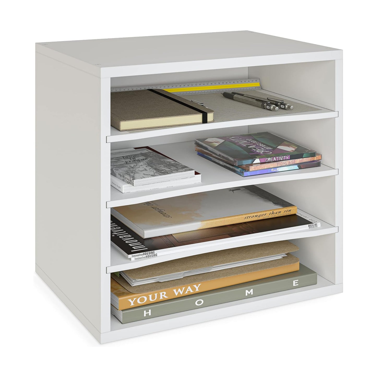 Ballucci 4-Tier Paper Organizer for Desk, Stackable Organizer Tray, Desk Storage Shelves, Stacking Letter Paper Tray