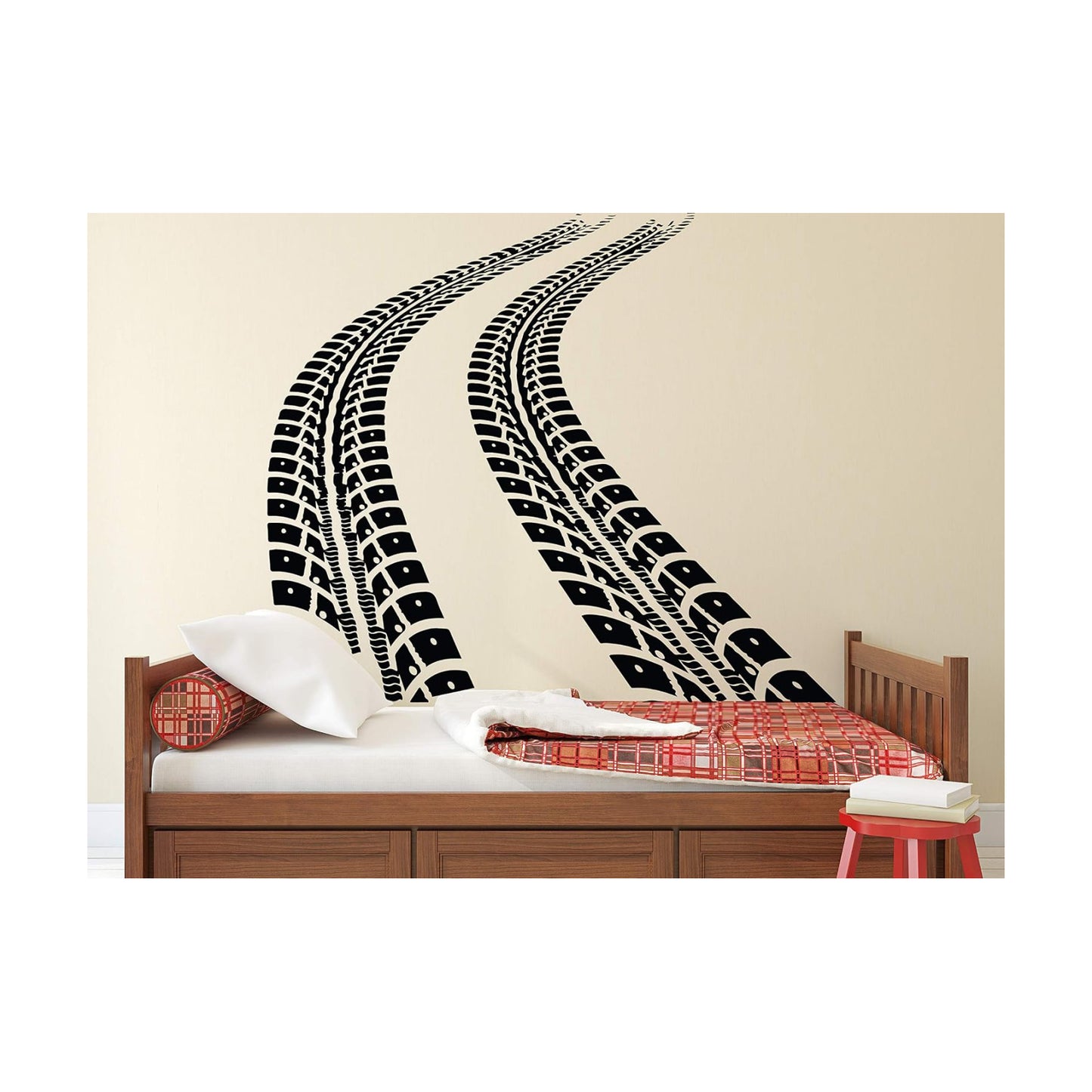 Tire Tracks Wall Decal Tire Tread Decor Automotive Art Mural Boys Room Wall / Black / 60 Inch