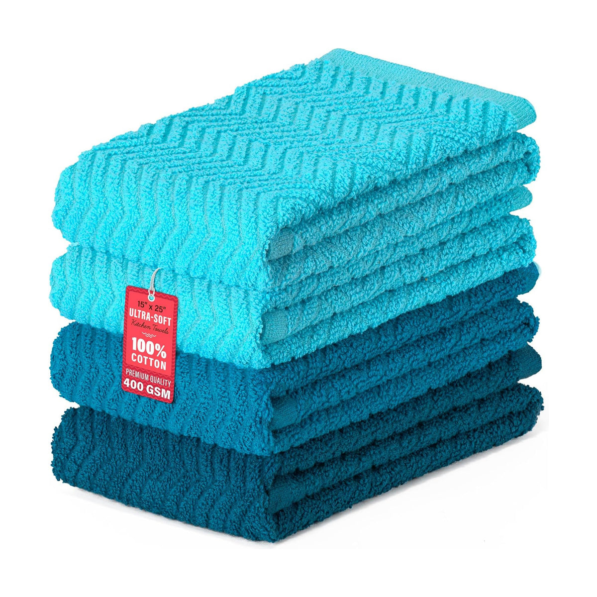 DecorRack 100% Cotton Kitchen Towels 15x25 in, Blue Set (Pack of 4)