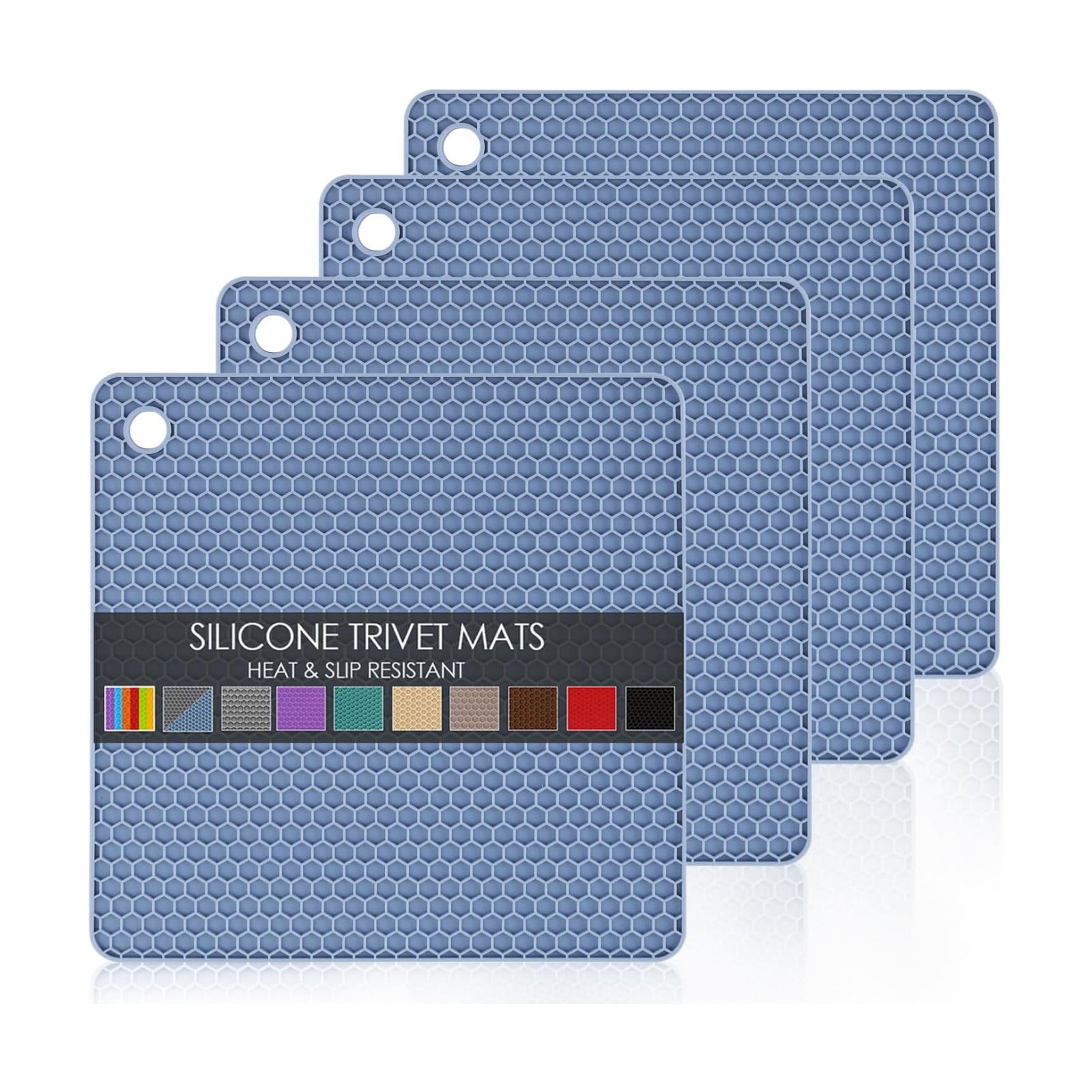 Silicone Trivet Mat / 7 x 7 / 02 Morandi Blue Square / Set of 4