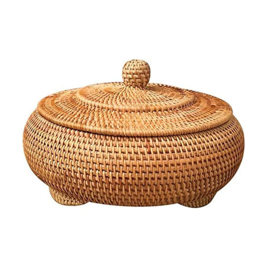 Round Rattan Boxes / 22 x 13 / Cm