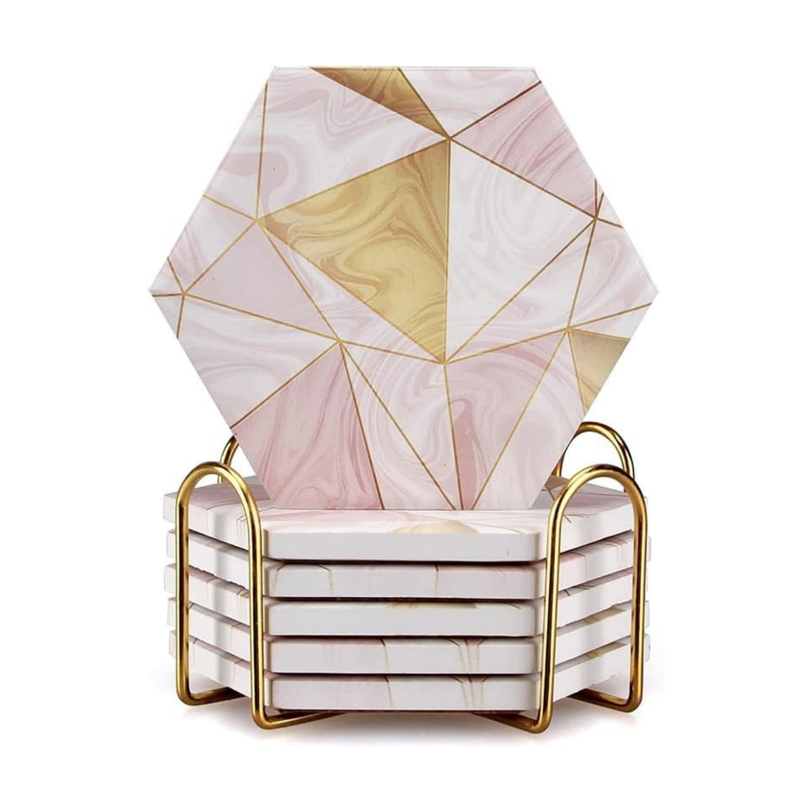 Holder Gold Absorbent Drink Unique Coaster Ceramic Table Coaster Set Funny / Pink / Set of 6